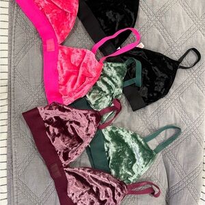 PINK Victoria's Secret Velvet Bralette Collection - Pink, Black, Green, Purple